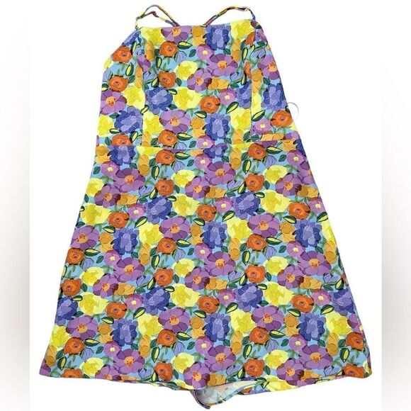 Zara Yellow/Purple Multicolor Crisscross Strap Floral Boho Mini Dress XL - Picture 3 of 10